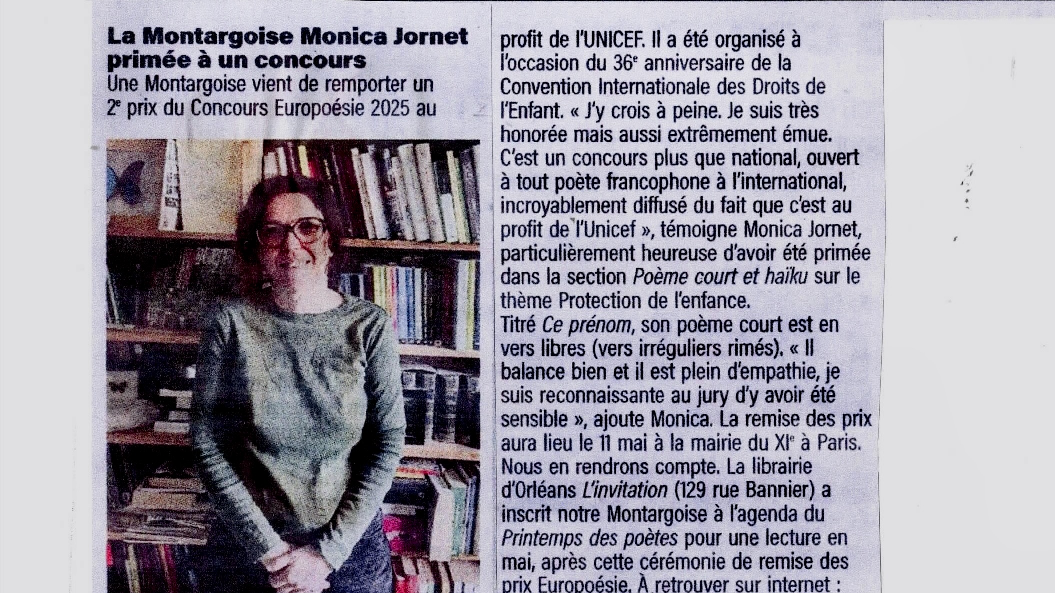 Monica Jornet primée au Concours Europoésie
