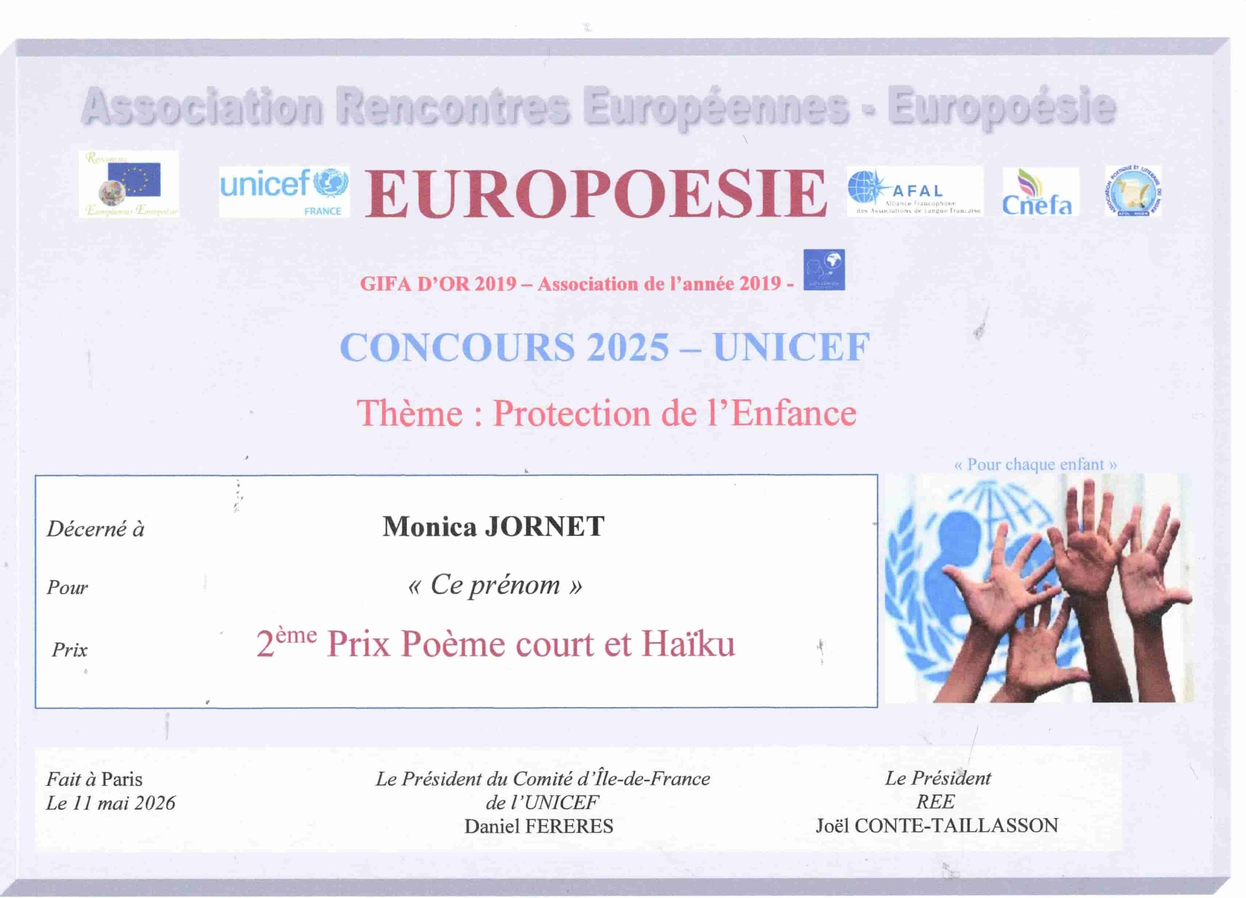 PRIX Eupoésie 2026 Monica JORNET