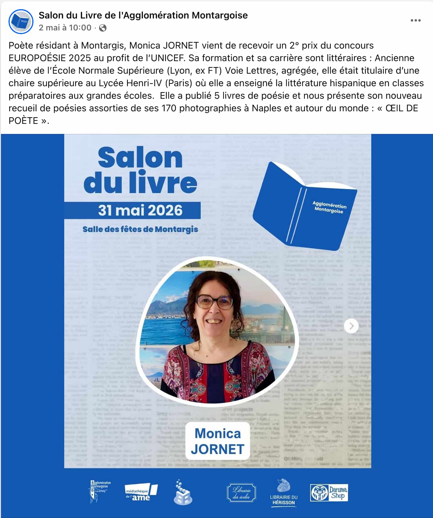 Post Salon du livre Agglo Montargoise Invitée Monica Jornet